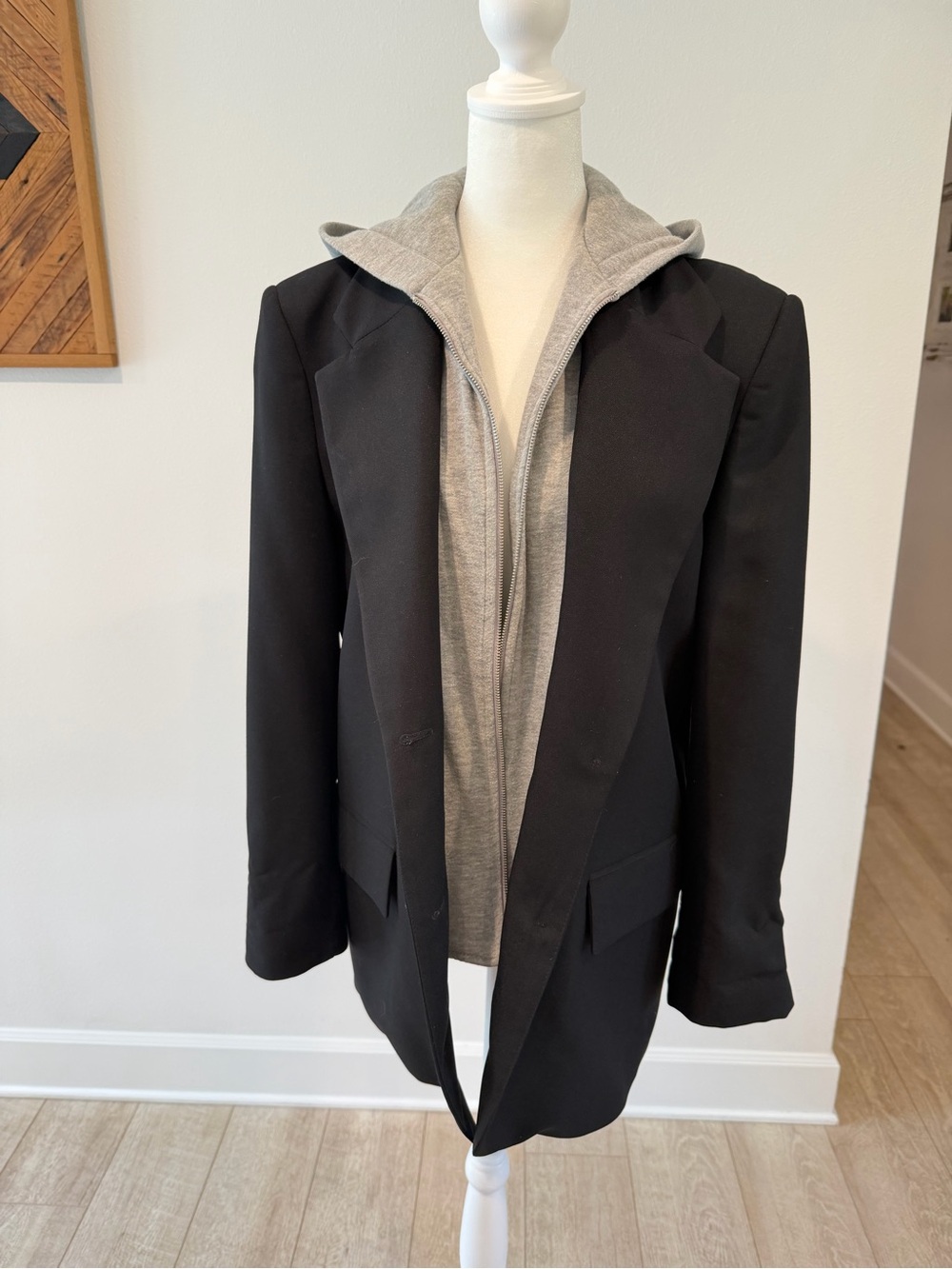 Zara Black Blazer with Gray Attached Hoodie